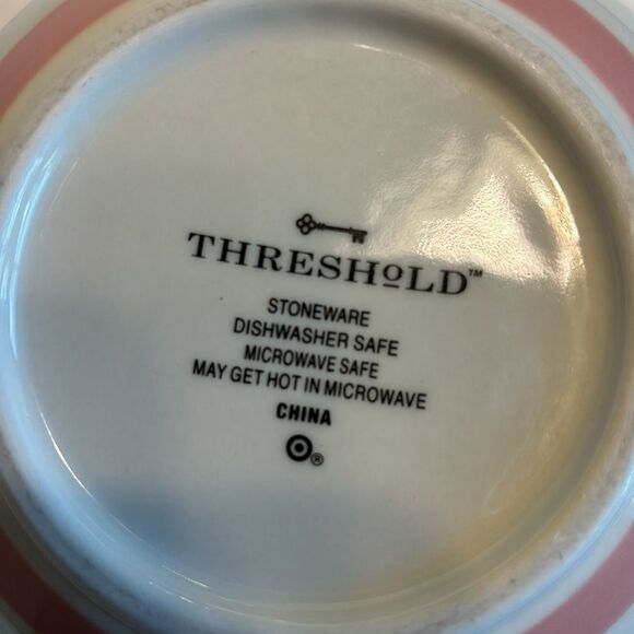 Threshold Target Striped Mixing Bowl W/Handle Pink and White Ceramic - Picture 7 of 9